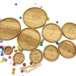 Montessori Wooden Sorting Trays Oak Number Plates with Styluses Counting Toy Toddler Learning Educational Gift for Kids preschool classrooms
