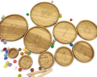 Montessori Wooden Sorting Trays Oak Number Plates with Styluses Counting Toy  Learning Educational Gift for Kids  classrooms