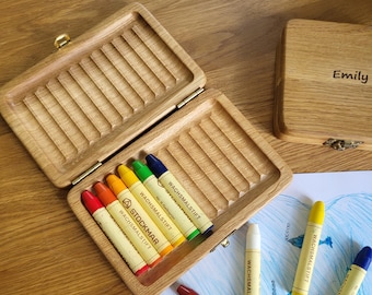 Stockmar Crayon Case Holder for 12 Sticks, 12 blocks Waldorf Wooden Holder Birthday Gift Kids Pencil Case Box Art Organizer Without Crayons