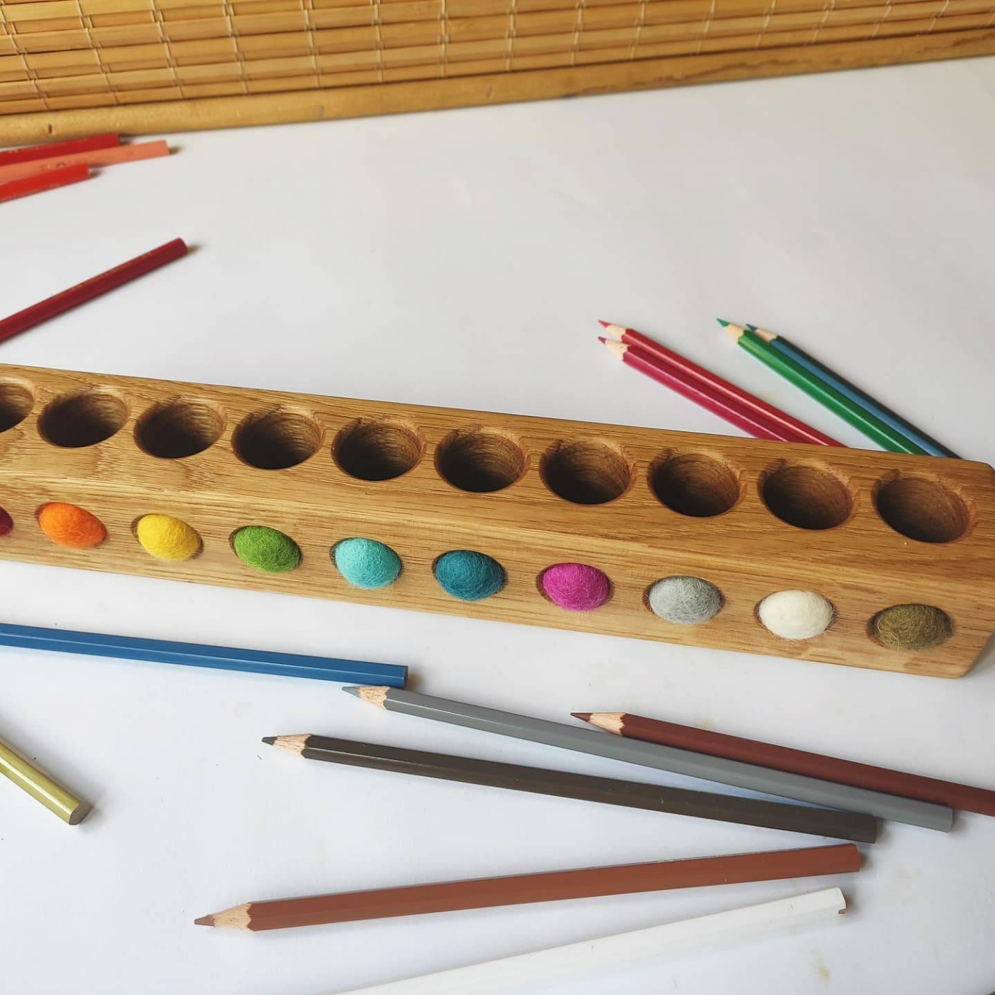 Wooden Oak Pencil Holder Montessori Pencil Holder Toddler Etsy