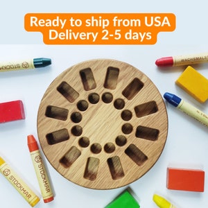 Waldorf crayon holder for 12 blocks and 12 sticks round shape desk organizer birthday gift for kids for teacher Waldorf kindergarten