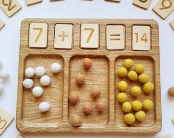 Montessori math board count with trays and numbers cards Waldorf gift for kids learning numbers addition substaction gifts For ages 4+
