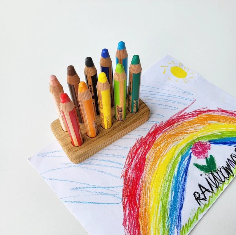 Pencil holder for Stabilo woody pencils wooden stiftehalter gift for kids desk organization Montessori crayon organizer homeschool supplies image 7