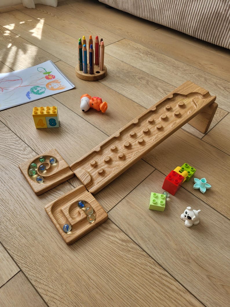 Gift for Kids Wooden Marble Run Race Marble Machine Winding Track Set ...