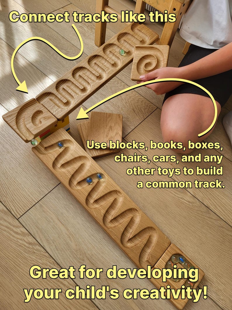 Marble Ramp Set Wooden Marble Run Race Marble Machine Winding Track Set Wooden Ball Run ...