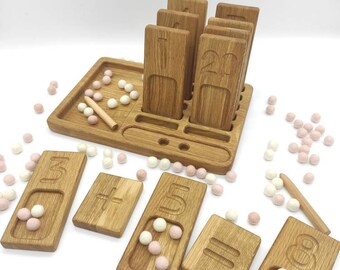 Vassoi numerici reversibili Montessori per la matematica da 1 a 20, materiali didattici per la scuola materna e l'istruzione domiciliare, regalo di compleanno per bambini dai 4 anni in su.