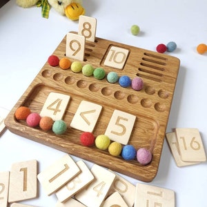 Montessori Math Toy for kid board educational Homeschool Preschool Counting math manipulate waldorf toy addition count board Montessori toy