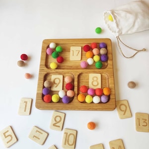 Bandeja de clasificación de colores Montessori con tarjetas numéricas, composición de números del 1 al 20, estructura numérica, materiales educativos para aprendizaje y escuela