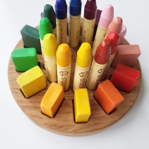 Waldorf crayon holder for Stockmar 12 blocks 12 sticks round pencil holder desk organizer child gift for kid teacher kindergarten homeschool