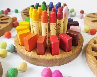 Waldorf Stockmar crayon holder 16 blocksand 16 sticks desk organisation birthday gift round crayon holder crayon storage school supplies