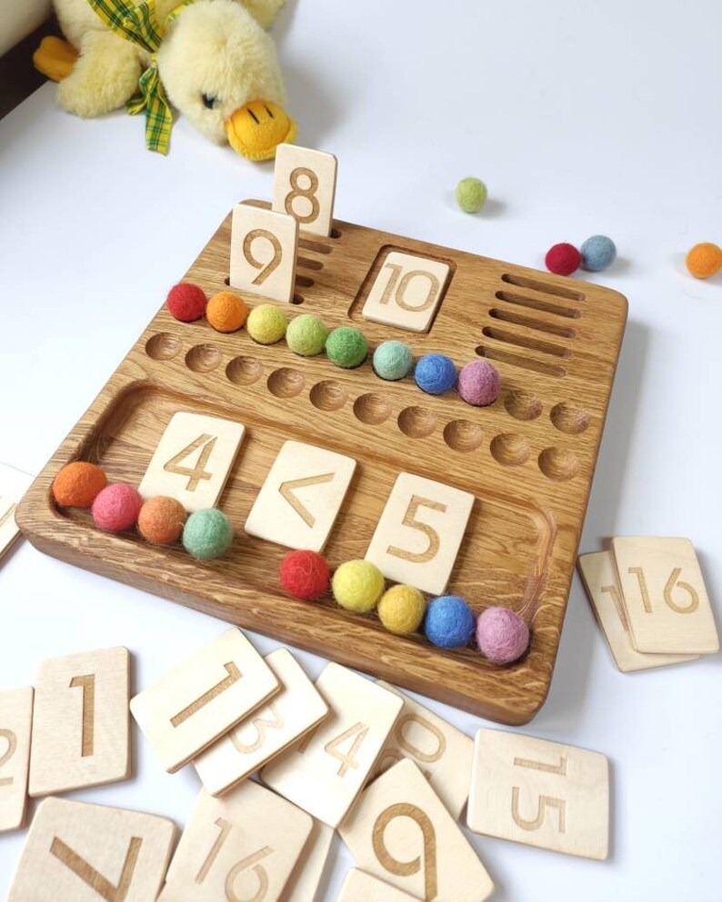 Gift box for kids Montessori educational materials set of reversible math board with cards 1-20 alphabet board pencil holder birthday gift image 7