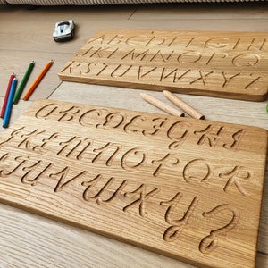Montessori gift set 2 Alphabet tracing boards reversible Printed Cursive Lowercase Uppercase handwriting learning letters birthday Waldorf image 7