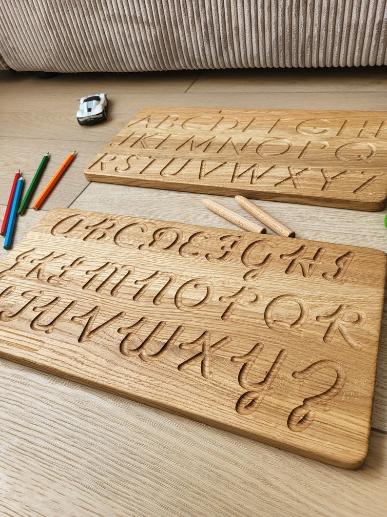 Montessori gift set 2 Alphabet tracing boards reversible Printed Cursive Lowercase Uppercase handwriting learning letters birthday Waldorf image 7