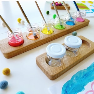 Waldorf Wooden Paint Jar Holder brush holder watercolor painting sorting tray jar for watercolors desk accessories classroom teacher gift