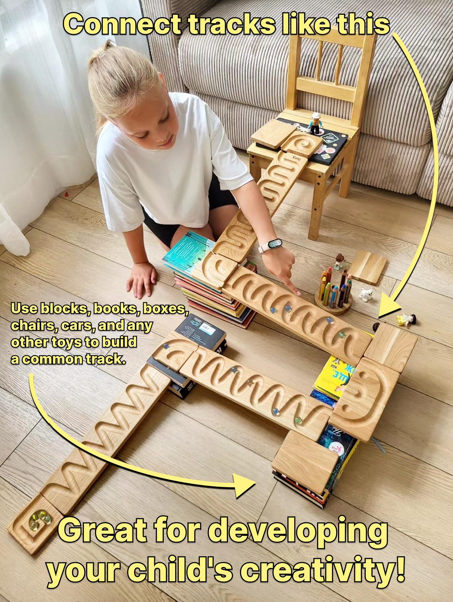 Wooden Marble Run Race Ramps Marble Machine Winding Track Set Wooden ...
