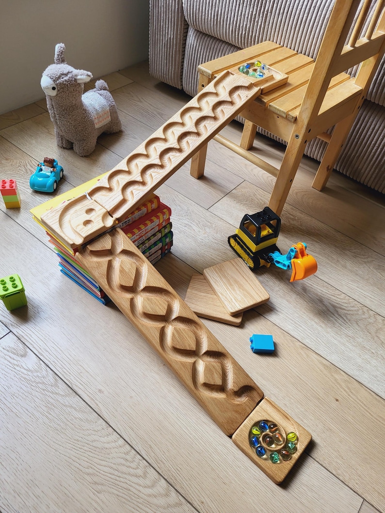 Gift for Kids Wooden Marble Run Race Marble Machine Winding Track Set ...