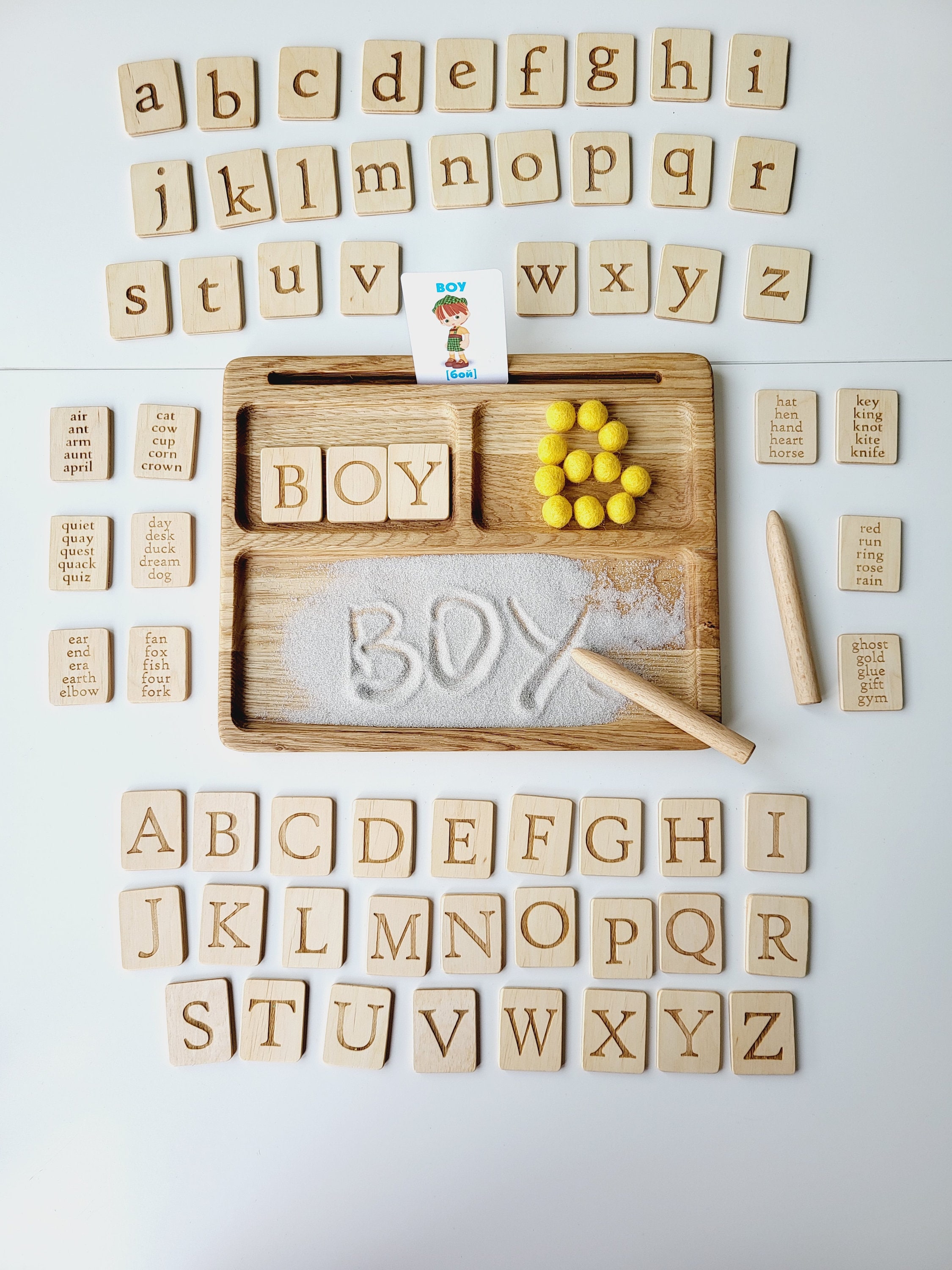 Montessori materials read write create sand tray with letters cards homeschool materials educational learning preschool toddler gift for kid