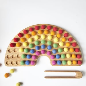 Color Sorting Toy Rainbow Board with Felt Balls Montessori Matching Fine Motor Skills Learning Gift for Kids Classroom decor kindergarten
