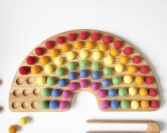 Color Sorting Toy Rainbow Board with Felt Balls Montessori Matching Fine Motor Skills Learning Gift for Kids Classroom decor kindergarten