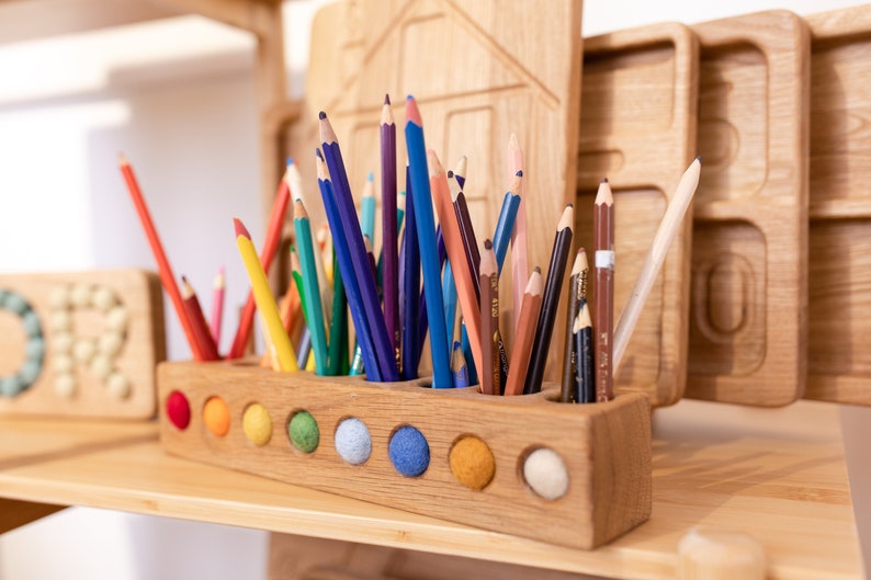 Pencil holder Montessori stiftehalter toddler gift wood desk organizer decor personalized birthday child gifts for kids art supplies teacher image 2