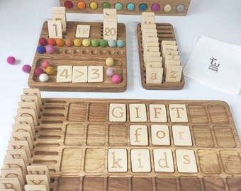 Geschenkdoos voor kinderen, set omkeerbaar wiskundebord met kaarten 1-20 alfabetbord potloodhouder Montessori educatief materiaal cadeau