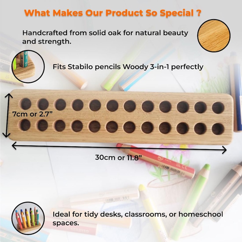 Pencil holder for Stabilo woody pencils wooden stiftehalter gift for kids desk organization Montessori crayon organizer homeschool supplies image 5