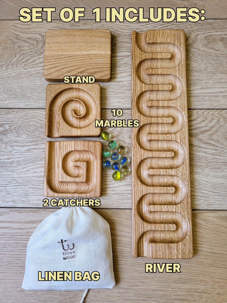 Wooden Marble Run Race Marble Machine Winding Track Set Wooden Ball Run ...