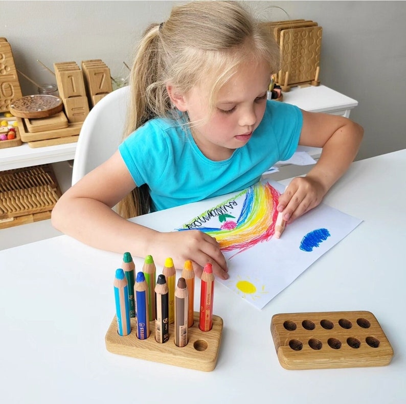 Pencil holder for Stabilo woody pencils wooden stiftehalter gift for kids desk organization Montessori crayon organizer homeschool supplies image 2