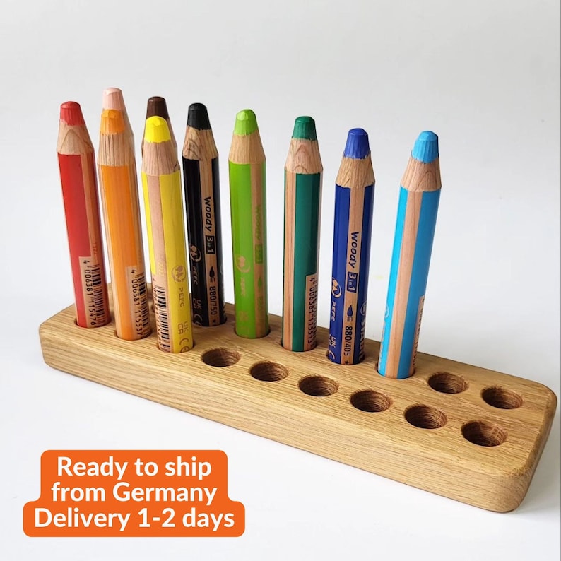 Pencil holder for Stabilo woody pencils wooden stiftehalter gift for kids desk organization Montessori crayon organizer homeschool supplies image 1