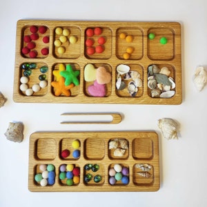 Montessori sorting tray wood loose parts play unique gift for kids homeschool toddler organization catch all tray handmade toddler sensory