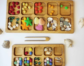 Montessori sorting tray wood play unique gift for kids homeschool  organization catch all tray handmade For ages 4+