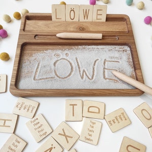 Montessori materials, wooden sand tray with German letters cards, homeschool, Montessori educational resource, Birthday gift for kids image 8