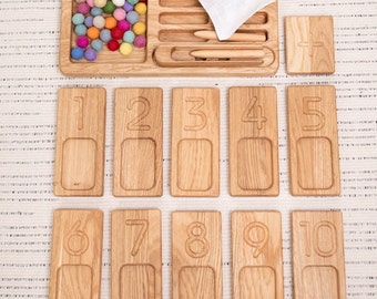 Montessori Set of reversible trays with numbers 1-20 homeschool educational materials learning numbers counting skill birthday Gift for kid