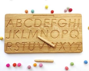 Alphabet tracing board reversible printed cursive English Lowercase/Uppercase Montessori  Learning Fine Motor Skills Handwriting gift