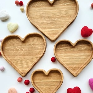 Gift for Valentines day wooden heart shaped trays sensory sorting tray jewelry tray, table decor wedding centerpiece, ring dish, snack plate