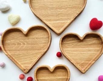 Gift for Valentines day wooden heart shaped trays sensory sorting tray jewelry tray, table decor wedding centerpiece, ring dish, snack plate