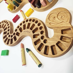 Crayon holder for Stockmar blocks sticks Caterpillar Birthday gift for kids desk organization Waldorf homeschool crayon keeper classroom