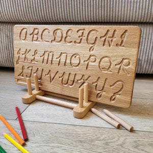 Tablero de trazado cursivo del alfabeto reversible, escritura en minúsculas y mayúsculas, tablero de escritura a mano, aprendizaje de letras, regalo, preescritura, versión 2