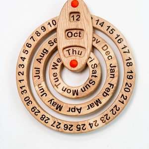 Wooden perpetual Calendar wall Calendar gift for child kids for family learning dates months days of week never ending calendar Montessori image 1