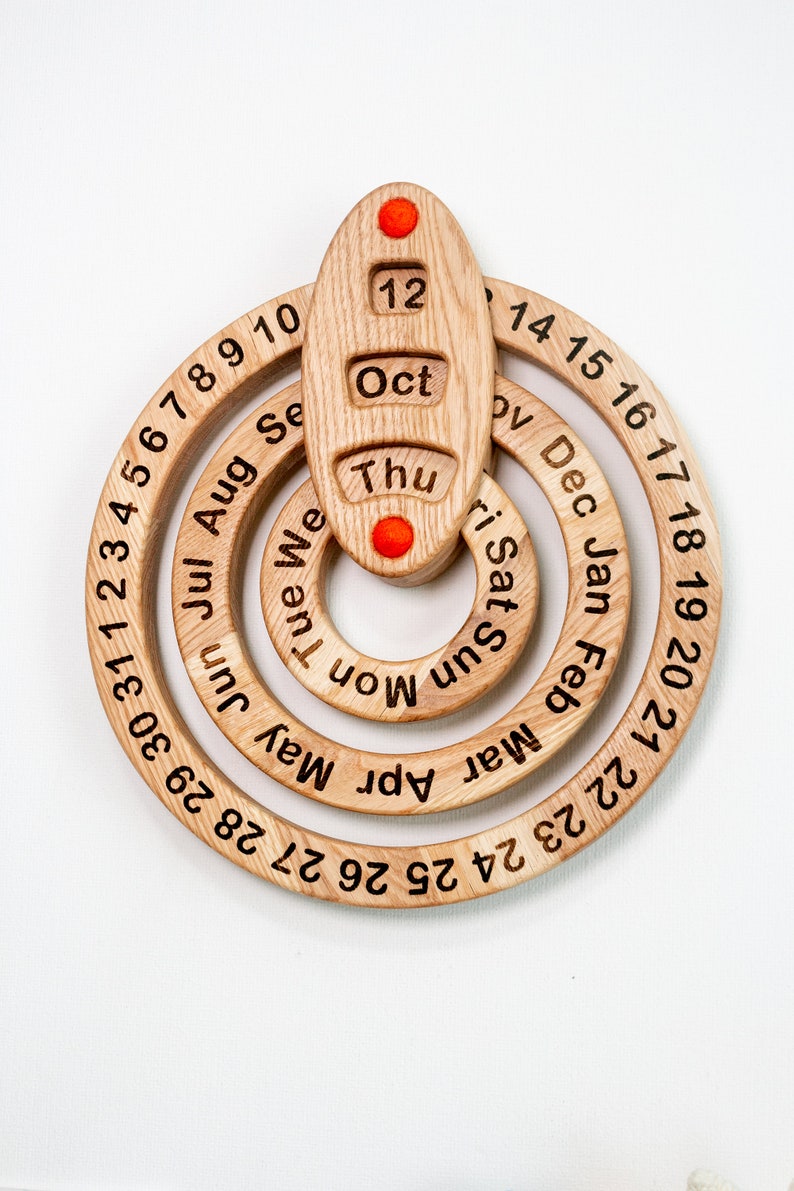 Wooden perpetual Calendar wall Calendar gift for child kids for family learning dates months days of week never ending calendar Montessori image 1