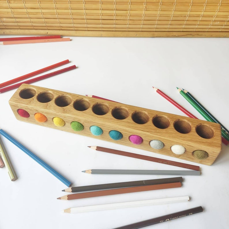 Wooden Oak Pencil Holder Montessori Pencil Holder Toddler Etsy
