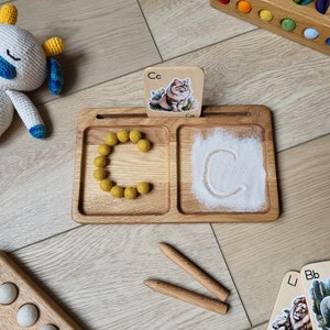 Montessori houten leerbak zandbak 2-delige lade kaarthouder voorschoolse Waldorf zand schrijfbak fijne motorische zintuiglijke schrijftracing