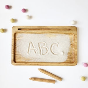 Bandeja de areia montessori, bandeja de escrita sensorial, suporte para cartão de desenho, bandeja de areia waldorf pré-escolar, motor fino, jogo sensorial, rastreamento, escola em casa
