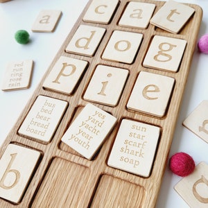 Montessori Alphabet Holzbrett mit Buchstaben Karten Lernen Schule Homeschool Vorschule Geburtstag Geschenk für Kinder Leseklasse Lehrer