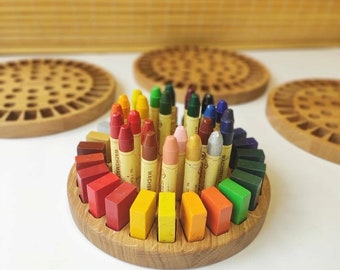 Waldorf crayon holder for 24 blocks and 24 sticks Stockmar crayons round shape desk organizer gift for kids birthday gift WITHOUT CRAYONS