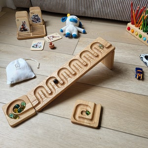 Pista de carreras de canicas de madera, juego de pista sinuosa, pista de bolas de madera para niños, laberinto de canicas, regalo para niños, rodillo de canicas, juego creativo, traseros, regalo para niños