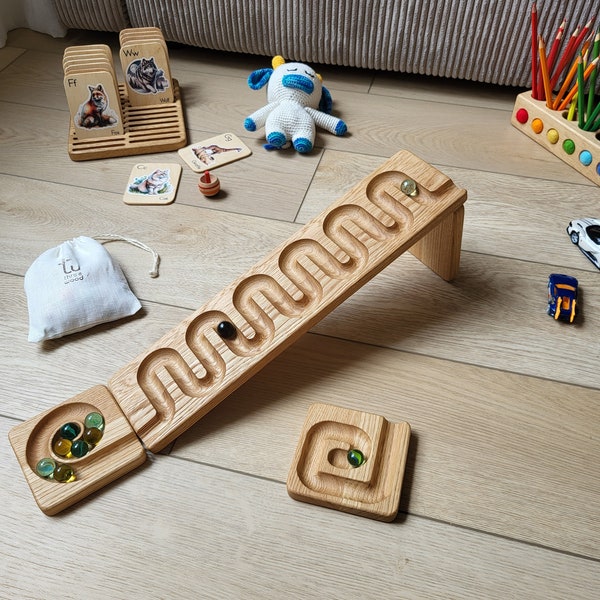 Jeu de pistes sinueuses en bois pour machine à marbre, course à billes en bois, jouets pour enfants, labyrinthe en marbre, cadeau pour enfants, rouleau en marbre, piste en marbre