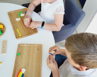 Montessori inspired Sensory Play board wooden sorting tray educational materials toddler activities play dough mat homeschool preschool gift