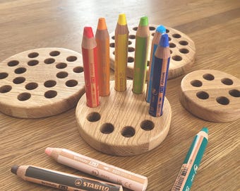 Stabilo Woody Pencil Holder Wooden Crayon Organizer Montessori Art Supply Desk Organizer Homeschool Birthday Kids Gift Drawing Organization