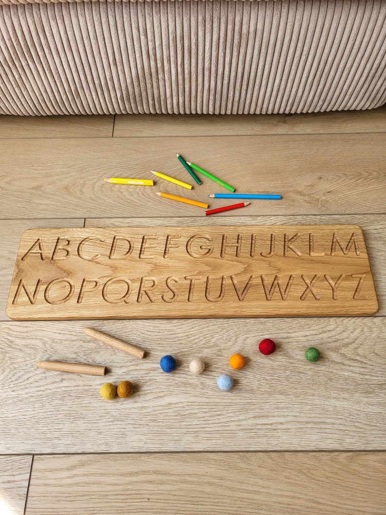 Alphabet tracing board long 5515 cm homeschool preschool montessori materials learning letters school gift for kids child kindergarten gift image 2